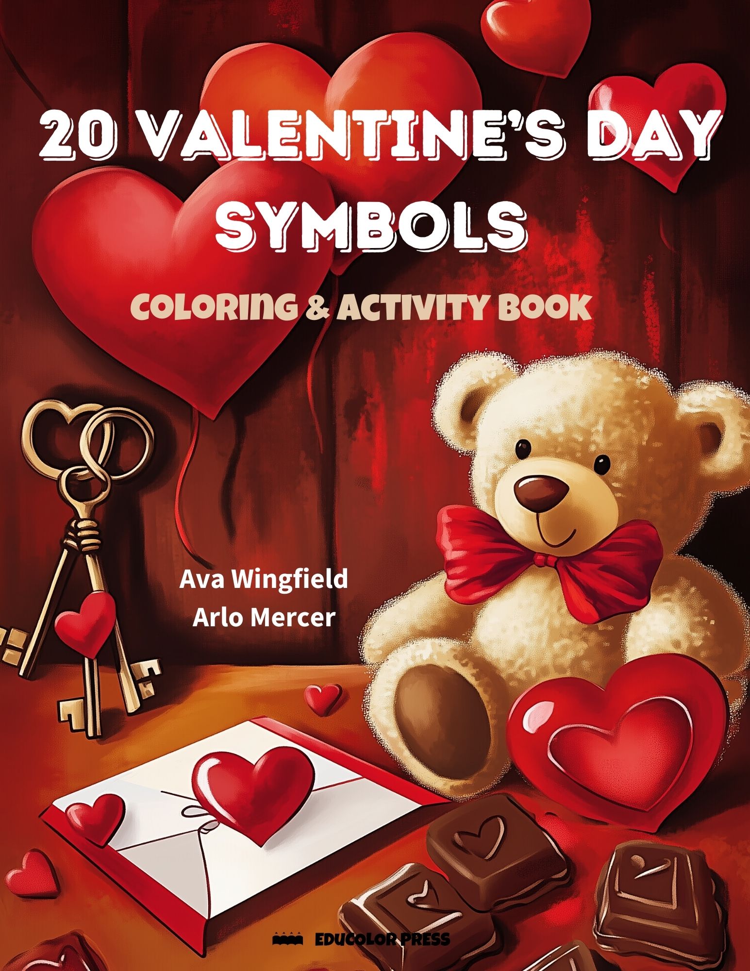 Valentine's Day symbols coloring book cover