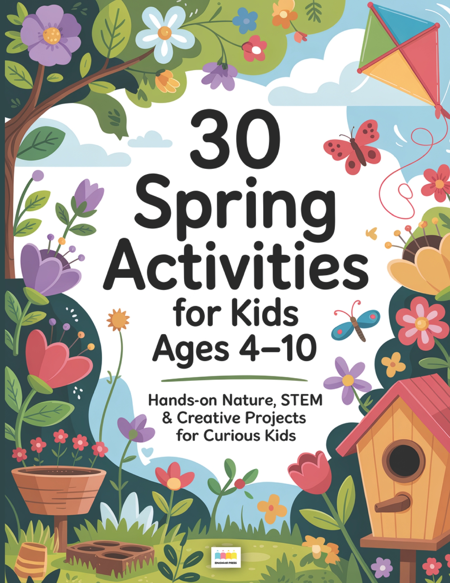 30 spring activities for kids ages 4-10 printable activity book cover