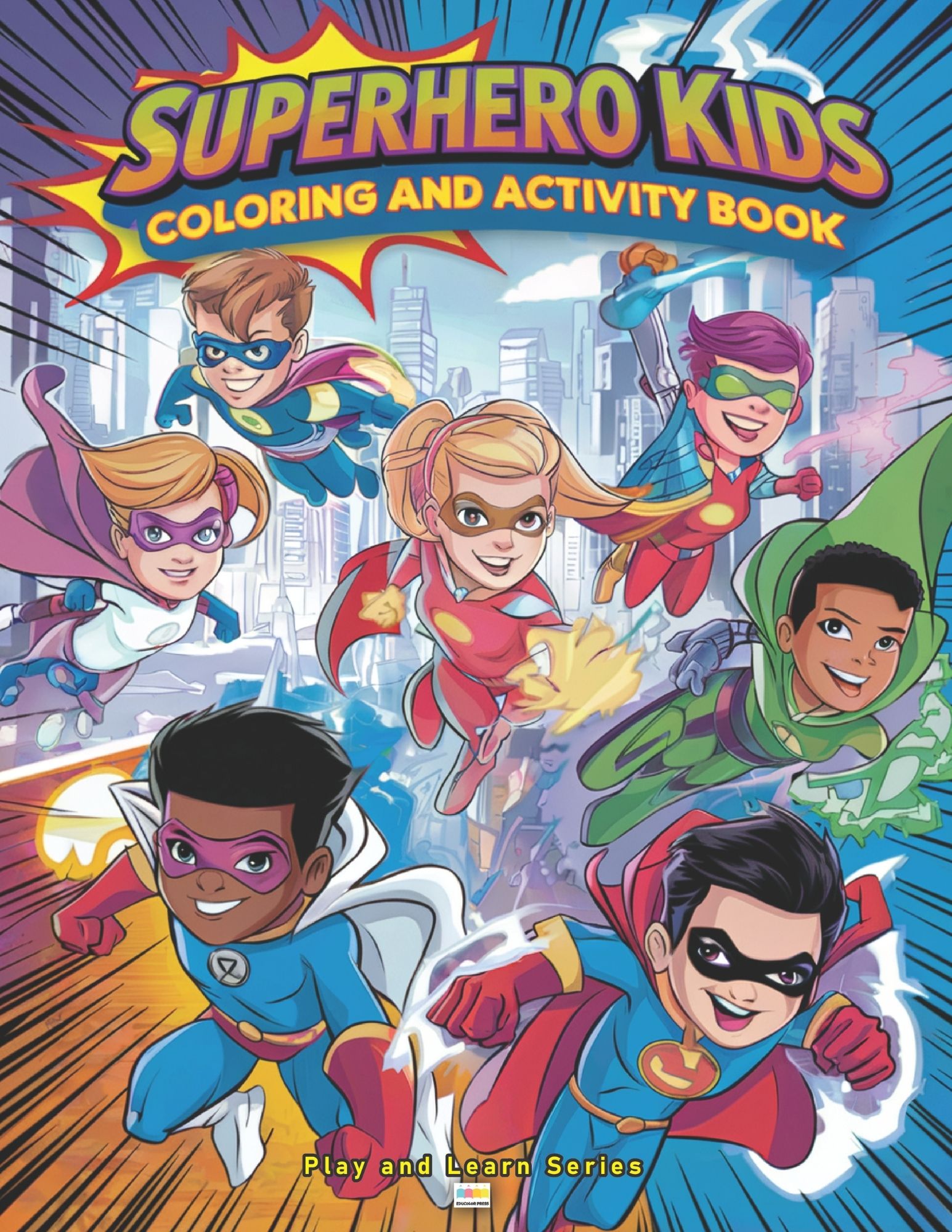 superhero coloring and activity book cover